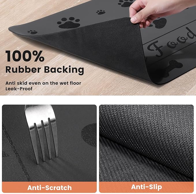 Pet Feeding Mat-Absorbent Pet Placemat for Food and Water Bowl (16"x24", Dark