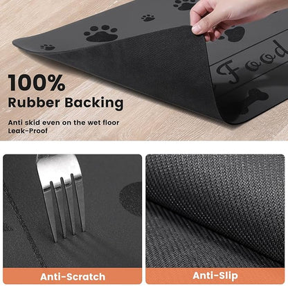 Pet Feeding Mat-Absorbent Pet Placemat for Food and Water Bowl (16"x24", Dark