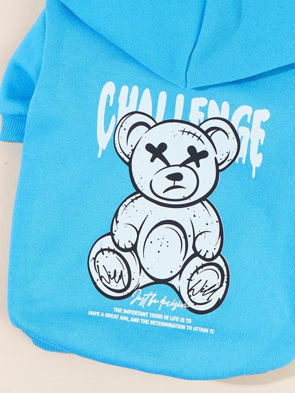 QWINEE Cartoon Bear Print Dog Hoodie Dog Sweatshirt