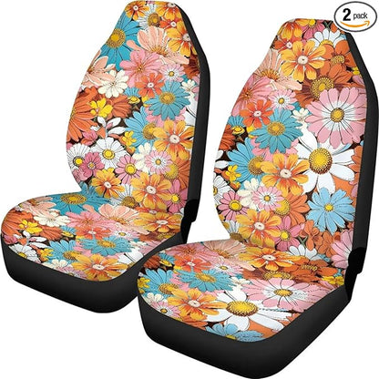 Groovy Hippie Flower Daisy Car Seat Covers Full Set of 2