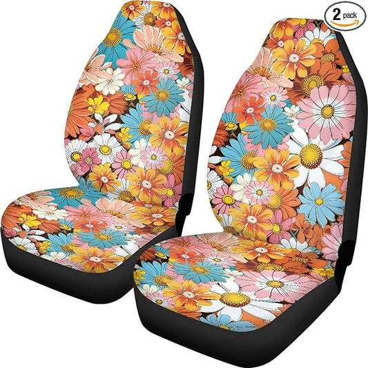Groovy Hippie Flower Daisy Car Seat Covers Full Set of 2