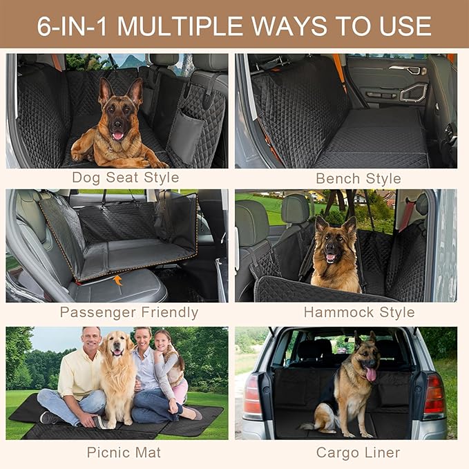 Prodigen Dog Car Seat Cover for Back Seat with Detachable Hard Bottom (54" x 30")