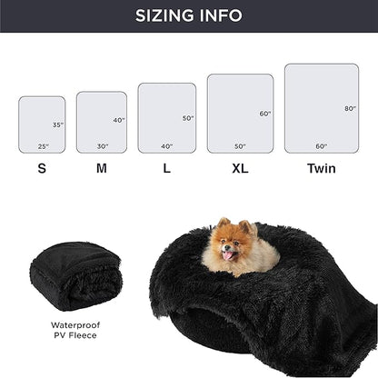 Bedsure Waterproof Dog Blankets for Small Dogs - Calming Cat Blanket for Couch Protector Washable, Long Faux Fur Pet Throw Blanket for Puppy, Reversible Furniture Protection, 25"x35", Black