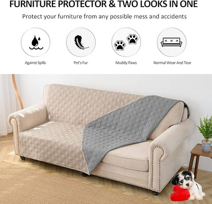 Waterproof Dog Bed Covers for Couch Protection Dog Pet Blanket Furniture Protector (68“X82, Beige+Grey)