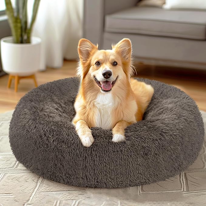 Veehoo Calming Dog Bed for Large Medium Dogs 45 lbs 30", Brown