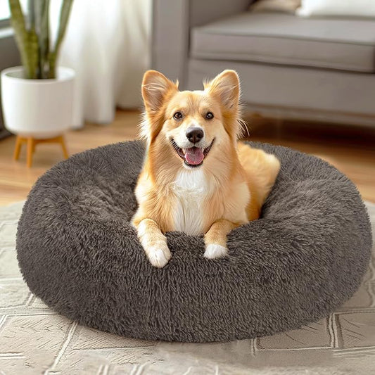 Veehoo Calming Dog Bed for Large Medium Dogs 45 lbs 30", Brown
