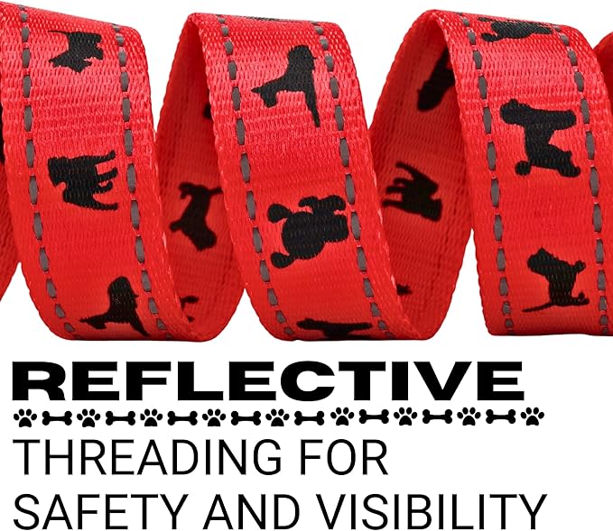 EcoBark Dog Leash - Soft & Reflective Comfort Training Leashes with Padded Handle - Strong Durable Heavy Duty - Training and Pulling for Small, Medium or Large Dogs (Red)