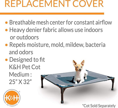 K&H Pet Products Elevated Cooling Outdoor Dog Bed Portable Raised Dog Cot Replacement Cover Only Gray/Black Mesh Medium 32 X 25 Inches (Cot NOT Included)