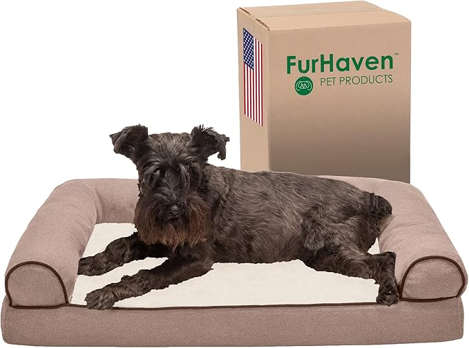 Furhaven Memory Foam Dog Bed for Medium/Small Dogs w/ Removable Bolsters & Washable Cover 35 lbs