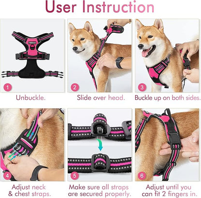 rabbitgoo Dog Harness, No-Pull Pet Harness with 2 Leash Clips, Adjustable Soft Padded Dog Vest, Reflective No-Choke Pet Oxford Vest with Easy Control Handle for Small Dogs, Hot Pink, S