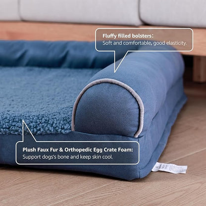 Orthopedic Dog Bed for Large Dogs Removable Bolsters & Washable Cover 35 lbs
