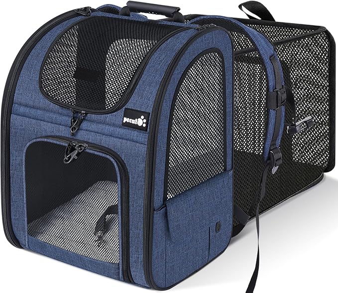 Pecute Pet Carrier Backpack, Dog Carrier Backpack, Expandable with Breathable Mesh for Small Dogs Cats Puppies, Pet Backpack Bag for Hiking Travel Camping Outdoor Hold Pets Up to 18 Lbs