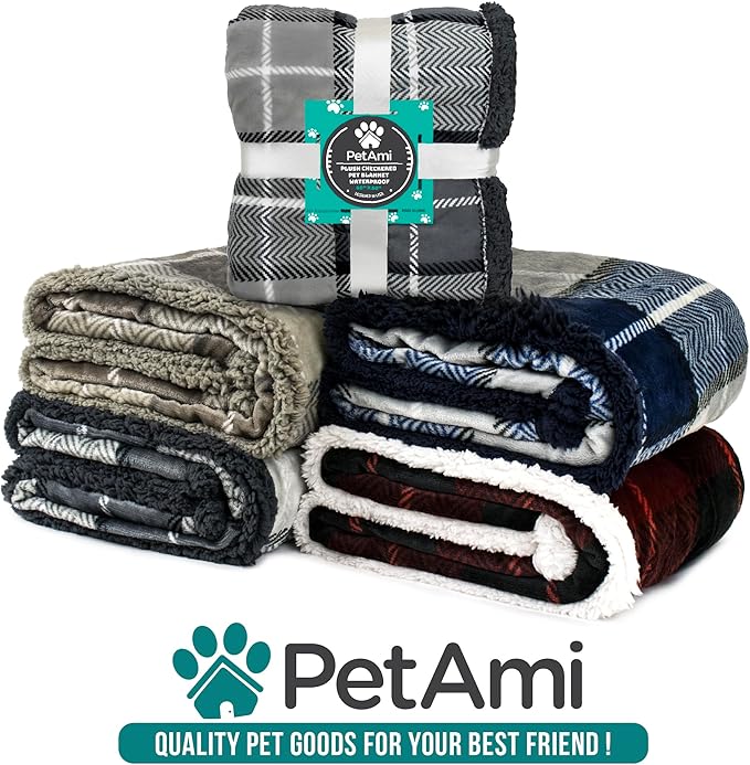 PetAmi WATERPROOF Dog Blanket for Bed 80x60 Plaid