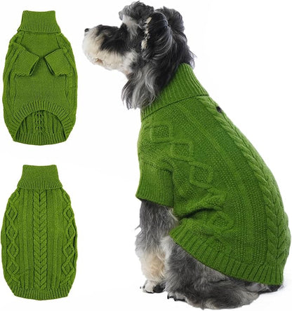 Small Dog Sweater, Fall Puppy Sweaters Boys Girls, Knit Dog Sweatershirt with Harness Hole, Halloween Sweater for Small Dogs, Thick Pullover Doggie Costumes for Toy Poodle, Yorkie, Green S