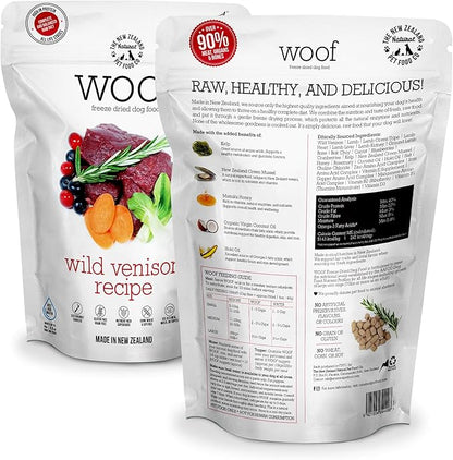 WOOF Freeze Dried Dog Food - Wild Venison Recipe,High Protein Dog Food Toppers, Freeze Dried Meals & Treats,2.2 lb