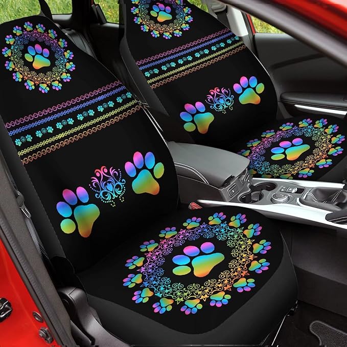 Boho Mandala Gradiant Dog Paw Pattern Seat Covers for Cars 2 Pcs