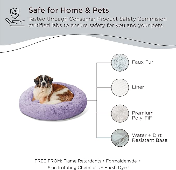 Best Friends by Sheri The Original Calming Donut Cat and Dog Bed in Shag Fur Lavendar 45"