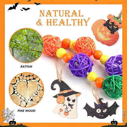 Abizoo Halloween Guinea Pig Toys,Bunny Toys Hanging,Natural Wood for Rabbits Teeth Grinding Chinchilla Dwarf Hamster Rat Gerbi Toys Rabbit Chew Toys Treats Small Animals Enrichment Boredom for Cage