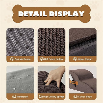 High Density Foam Dog Stairs Ramp for Beds Couches 2-Tiers, Coffee