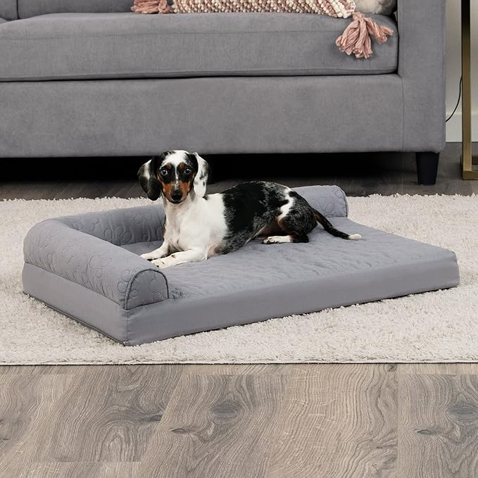 Furhaven Cooling Gel Dog Bed for Medium/Small Dogs w/ Removable Bolsters & Washable Cover 35 lbs