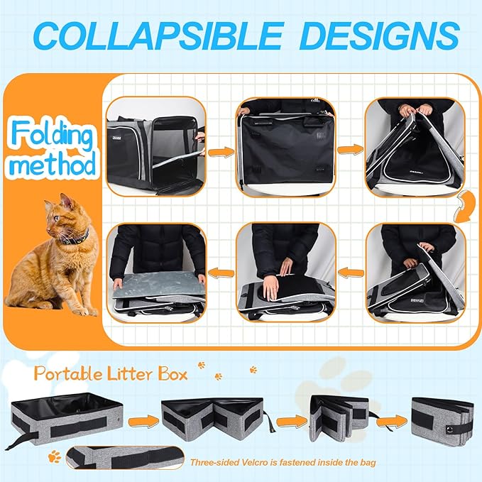 Petskd Large Pet Carrier 24"x17"x17" for Large Cats, Pet Carrier for 2 Cats or Medium Dog, Cat Carrier for Car Travel with Litter Box and Bowl, Cat Soft Carrier with Locking Safety Zipper