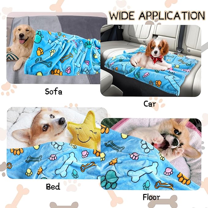 Dog Blankets for Dogs, 3 Pack Large Blanket Medium Dog Cat Soft Fuzzy Blankets Washable,Comfort Flannel,Fuzzy Soft Blankets for Dogs,Pet Blanket,Reversible Print,41 x 31 inch，Blue