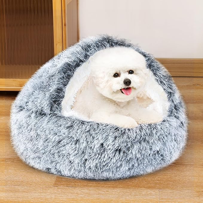 NOYAL Dog Bed Round Hooded Plush Cat Cave
