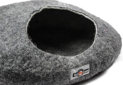 Yeti Pet Cave Pet Bed for Cats and Small Dogs, 100% New Zealand Wool, Grey