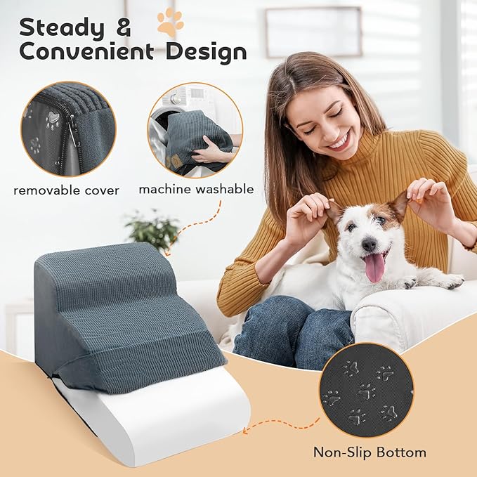 Mestuel Dog Stairs for Couch Bed Sofa 3 Steps 60 lbs,