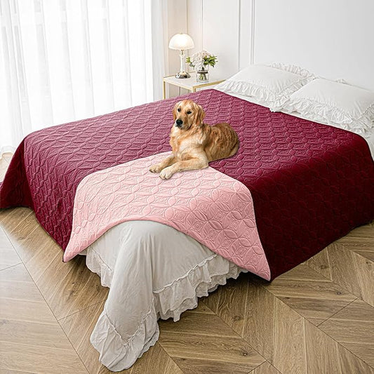 Waterproof Dog Blanket, 82x102 inches Pet Couch Covers for Sofa, Bed Furniture Protector from Dogs Washable and Reversible-Burgundy Red+Pink