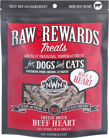 Northwest Naturals Raw Rewards Freeze-Dried Beef Heart Treats for Dogs and Cats - Bite-Sized Pieces - Healthy, 1 Ingredient, Human Grade Pet Food, All Natural - 10 Oz (Packaging May Vary)