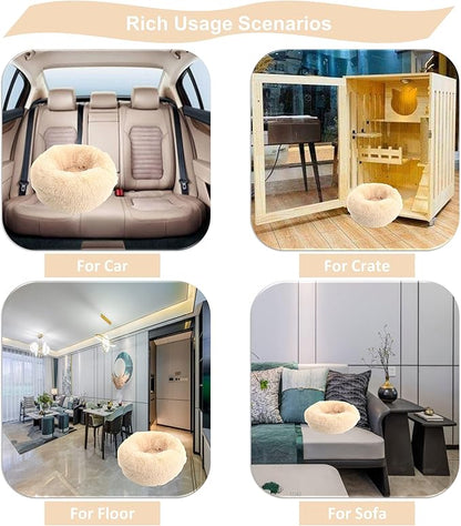 Calming Dog Bed & Cat Bed，Dount Washable Small Pet Bed，20 inches Fluffy Faux Fur Plush Dog Bed，Anti Anxiety Warming Cozy Soft Pet Bed (20”