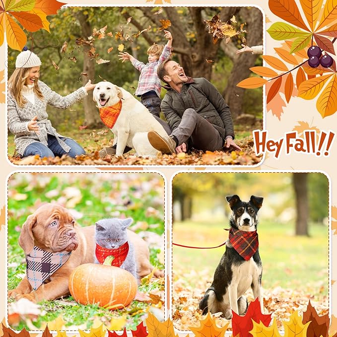 Sweetude 60 Pcs Fall Thanksgiving Plaid Dog Bandanas