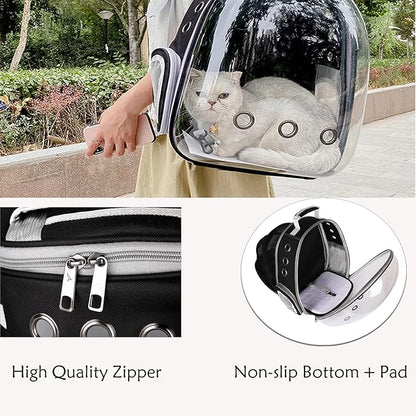 Cat Backpack Carrier Expandable Ventilate Transparent Pet Dog Backpack for Large Cats Hiking, Travel, Outdoor, Airline-Approved Space Capsule Backpack,Black