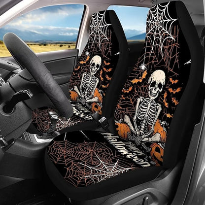 Halloween Skeleton Vehicle Seat Covers Set Front Back 4 Travel