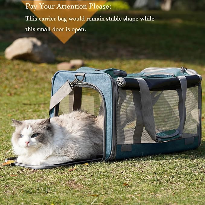 HSC PET Cat Carrier Blue Small Dog Bag,Soft-Sided Temporary Kennel for Puppy Traveling,5 Ventilated Mesh Windows with Curtains,18lb Puppy or 20lb Cat/Kittens