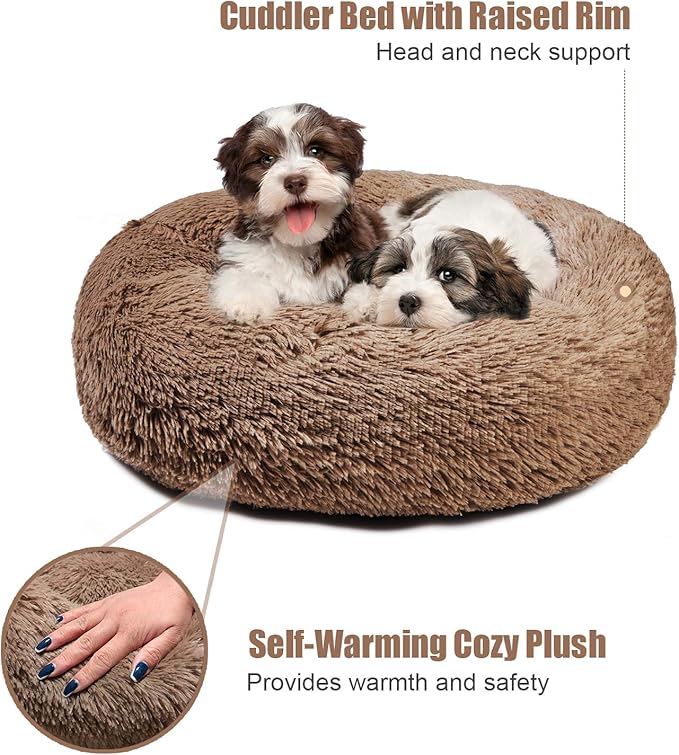 Aurako Cat Bed Dog Bed Round Cushion Pet 23" Khaki