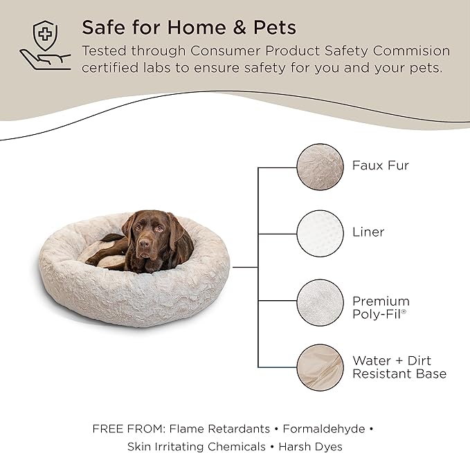 Best Friends by Sheri The Original Calming Donut Cat and Dog Bed in Lux Fur Oyster 36"