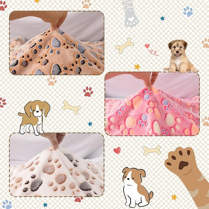 Rezutan Upgraded Dog Blankets for Large Dogs, 3 Pack Dog Cat Blankets Washable 42" x 32", Soft Pet Mat Throw Cover for Kennel Crate Bed, Cute Paw Pattern, Dog Blanket, Pet Blanket