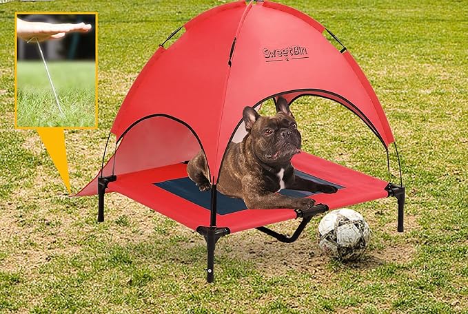 S/M/L Outdoor Elevated Dog Cot with Canopy & Side Shade for Camping Small Medium Dogs (Carry Bag)