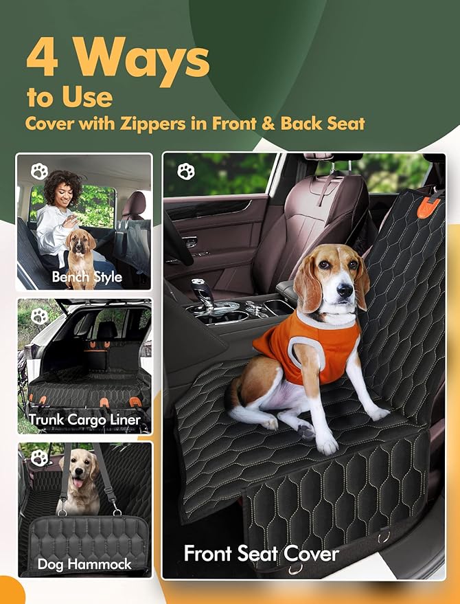 Dog Car Seat Cover for Back Seat 4 in 1 Waterproof Trucks-53'x59, Black