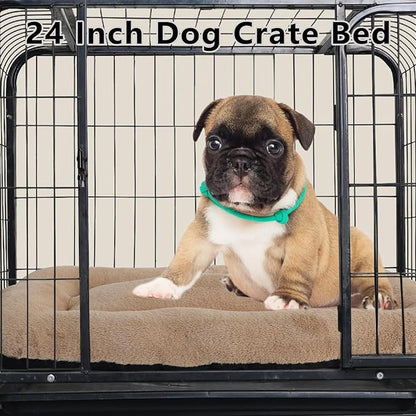 24 Inch Dog Crate Bed Fluffy Faux Fur Soft Comfy,Crate Beds for Small Dogs Non-Slip Bottom,Dog Kennel Beds for Crates Perfect for Small Dogs up to 25 lbs,Washable Dog Bed for Crate Khaki Easy to Clean