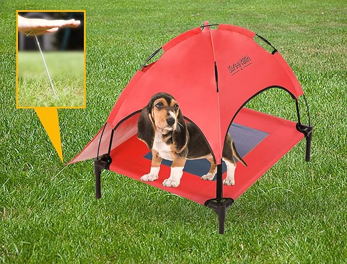 S/M/L Outdoor Elevated Dog Cot with Canopy & Side Shade for Camping Small Medium Dogs (Carry Bag)