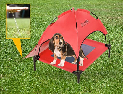 S/M/L Outdoor Elevated Dog Cot with Canopy & Side Shade for Camping Small Medium Dogs (Carry Bag)