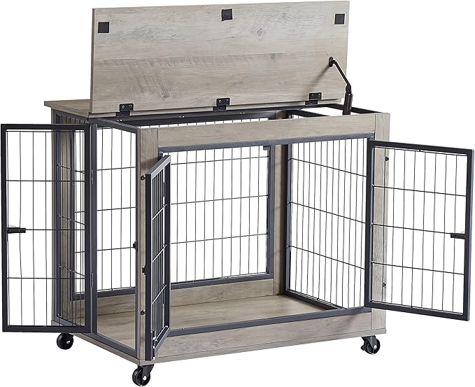 NicBex Dog Crate Furniture Dog Cage with 3 Doors and Lift Top