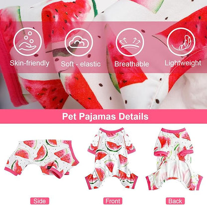 Soft Stretch Pet Clothes Dog Pajamas for Small Dogs Boy Girl Cute Puppy Clothes Dog Pjs Summer Dog Jammies Onesies Dog Outfits for Chihuahua Yorkie Teacup Cat Apparel Clothing (Small, Watermelon)