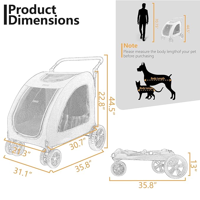 Foldable Pet Jogger Stroller for Large Dogs up to 110 lbs