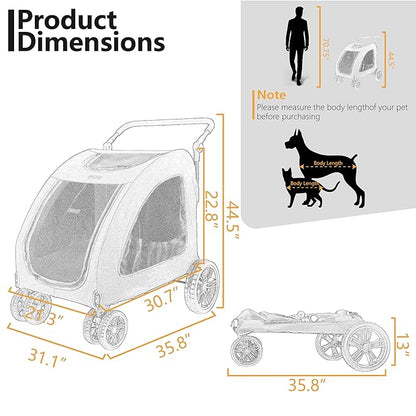 Foldable Pet Jogger Stroller for Large Dogs up to 110 lbs