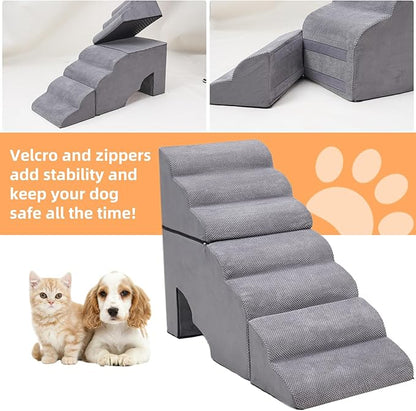 7 Steps 34 Inches Dog Stairs, Dog Stairs for High Bed 30-36 Inches High, LitaiL Dog Steps for Small Dogs/Cats, Older Injured Pets with Joint Pain, Non-Slip 30D High Density Foam Pet Ramp