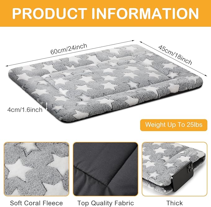 4 Pcs Dog Bed Mat Dog Crate Pad Reversible Dog Crate Mat Machine Washable Dog Bed Pad Star Pet Sleeping Mat Kennel Bed Pad for Crate for Small, Medium, Large Dog (Gray,18 x 24 x 1.6 Inch)